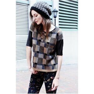 Club Monaco | Leather-Sleeved Checkerboard Sweater